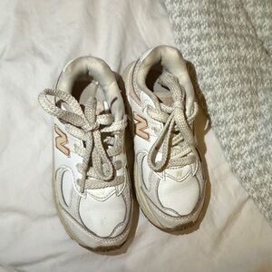 New Balance Kids White and Tan Sneakers